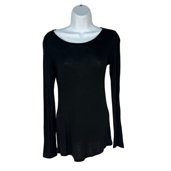 ya Los Angeles Black Long Sleeve Crew Neck Stretch Top Size Small Lightweight - Picture 1 of 5